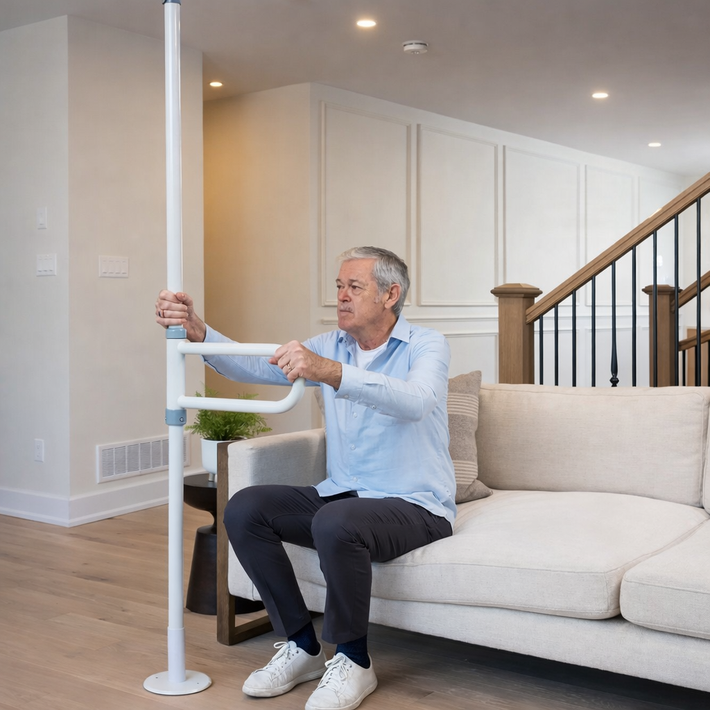 Man using a U Pole in a home setting