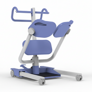 Blue and gray adjustable sit to stand on a white background