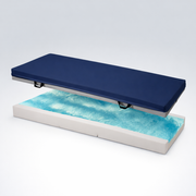 Blue and white mat on a light gray background