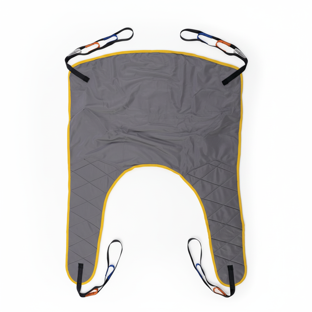 Gray and yellow medical sling with straps on a white background