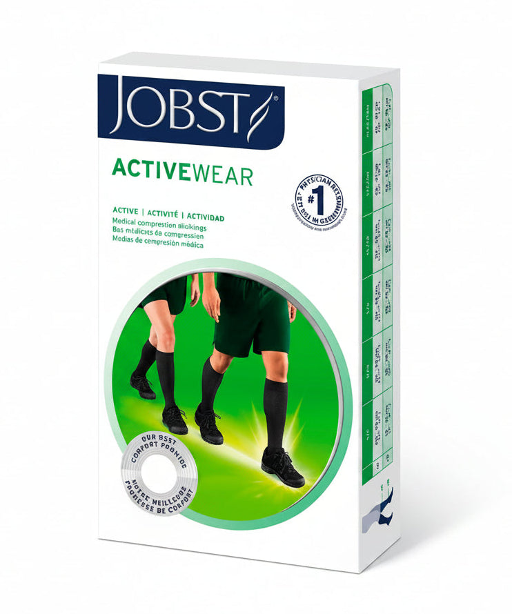 JOBST ActiveWear Compression Socks 15-20 mmHg, Knee High, Closed Toe, Cool Black, Medium
