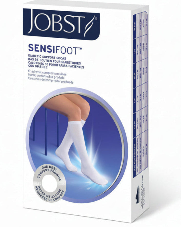 JOBST SENSIFOOT,KNEE HIGH DIABETIC STOCKINGS, CLOSED TOE,SM,8-15 MMHG,WHITE