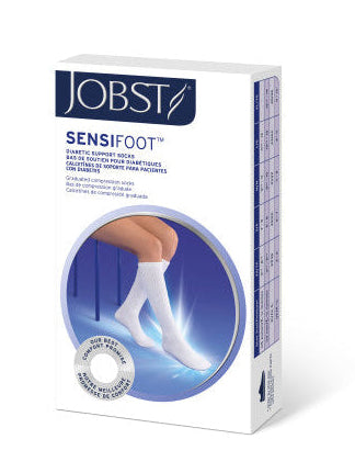 JOBST SensiFoot Diabetic Compression Socks 8-15 mmHg Knee High, Closed Toe, White, Med