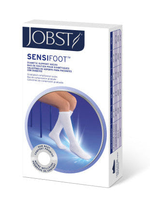 JOBST SensiFoot Diabetic Compression Socks 8-15 mmHg Knee High, Closed Toe, White, L