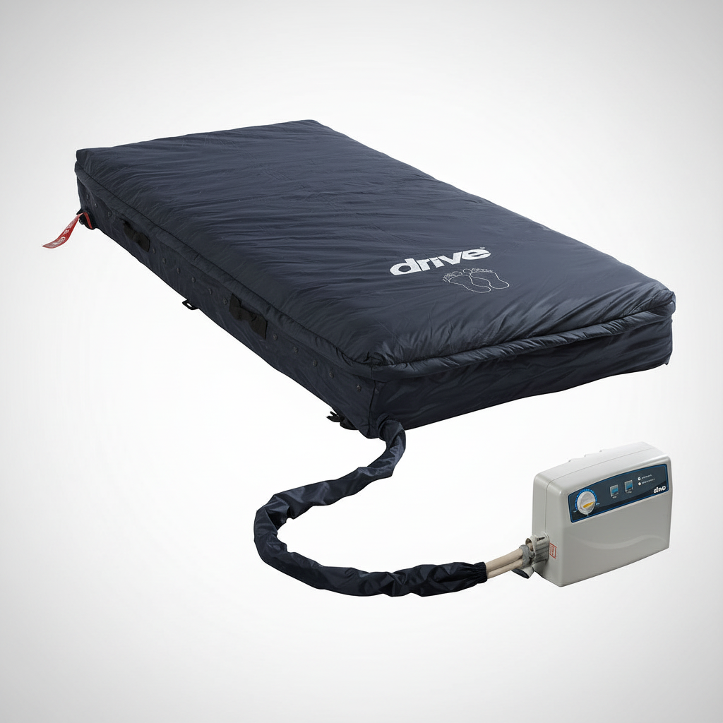 Black inflatable mattress with control panel on a white background