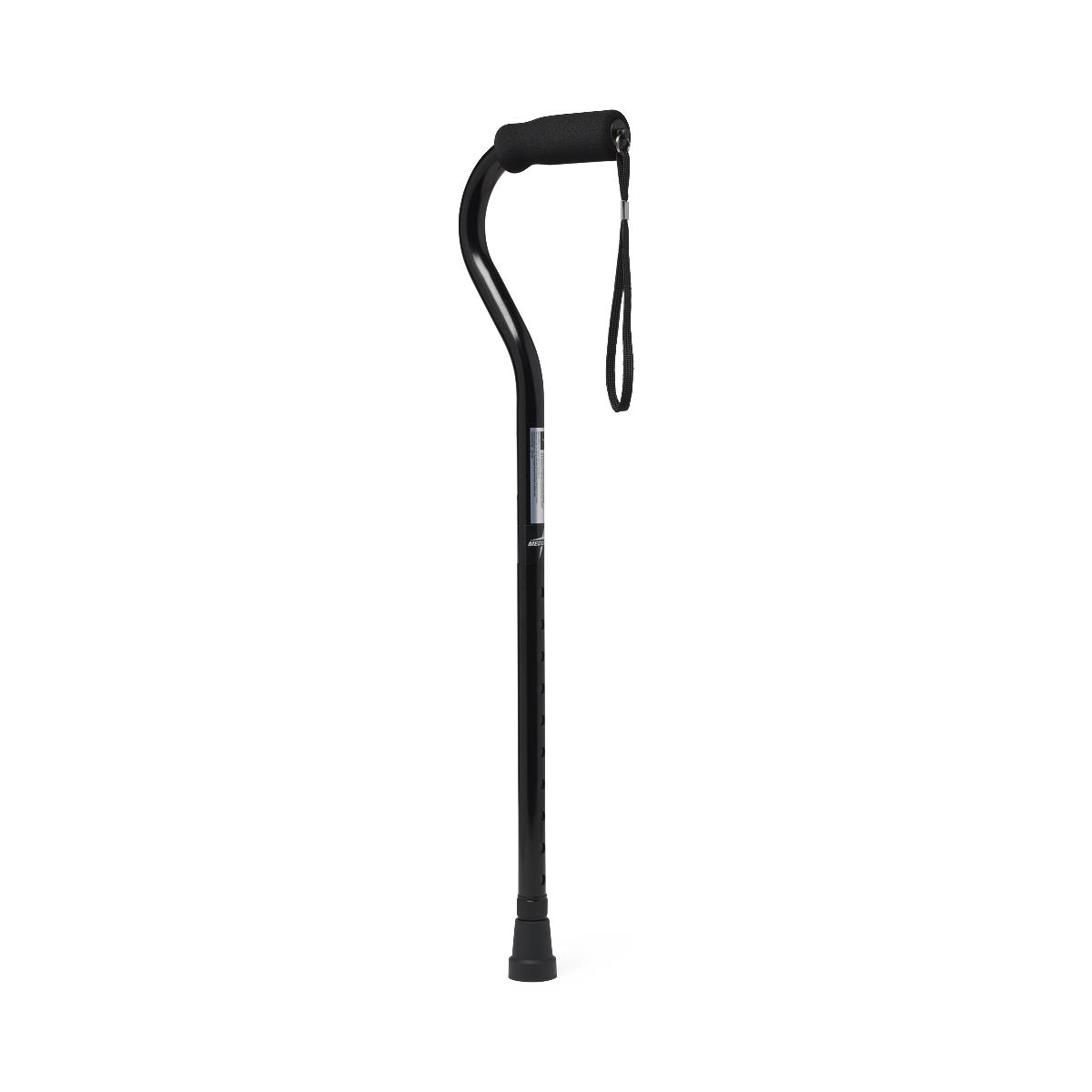 Black walking cane with adjustable handle on a white background