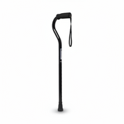 Black walking cane with adjustable handle on a white background