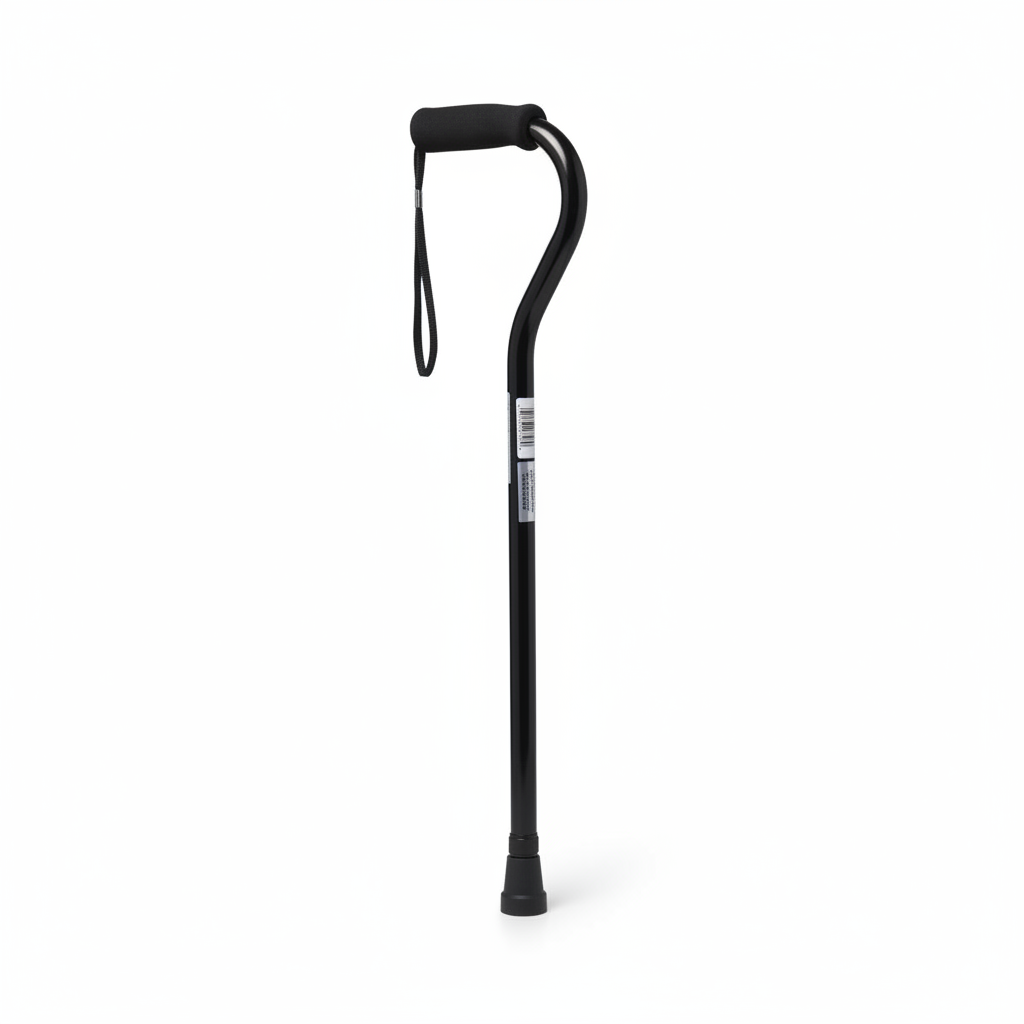Black walking cane on a white background