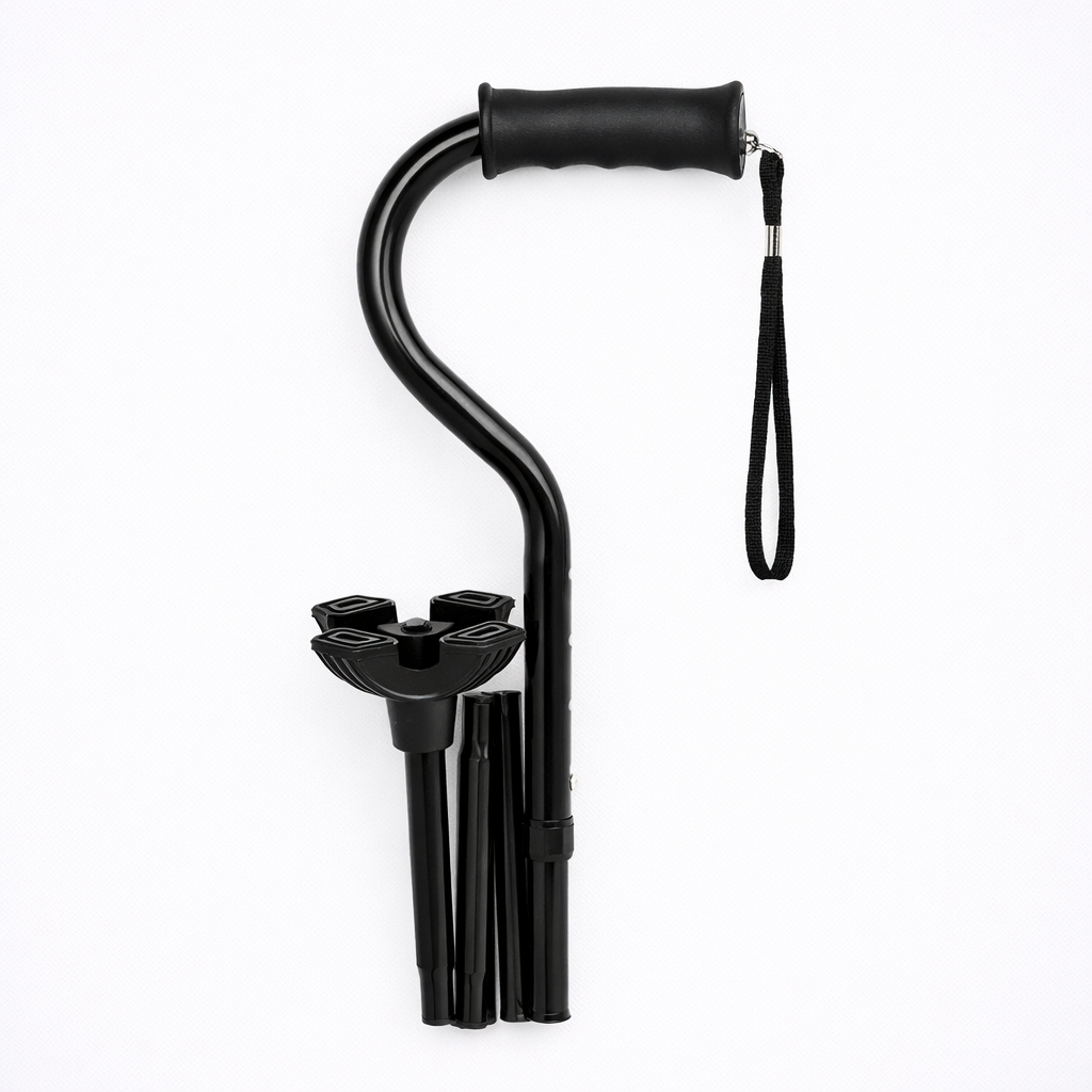 Black cane with adjustable legs on a white background