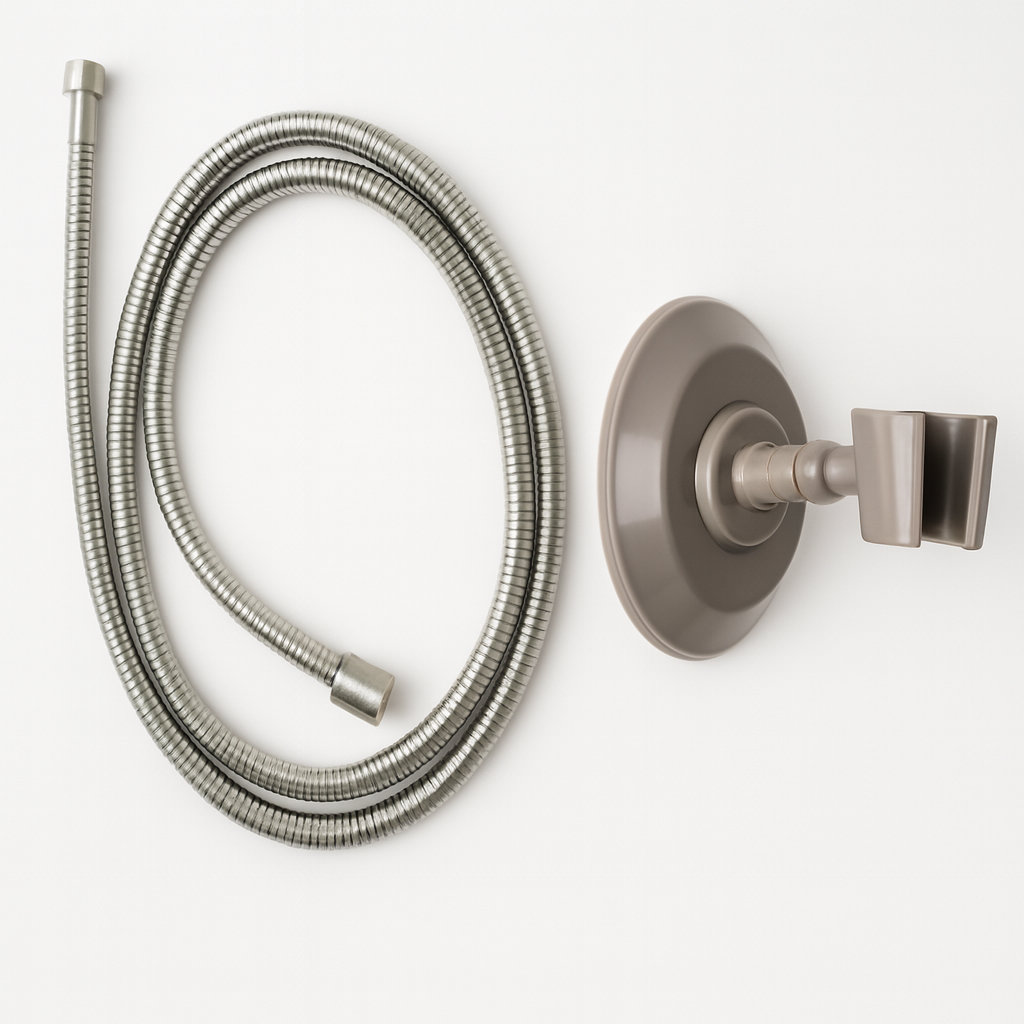 Shower head and hose on a white background