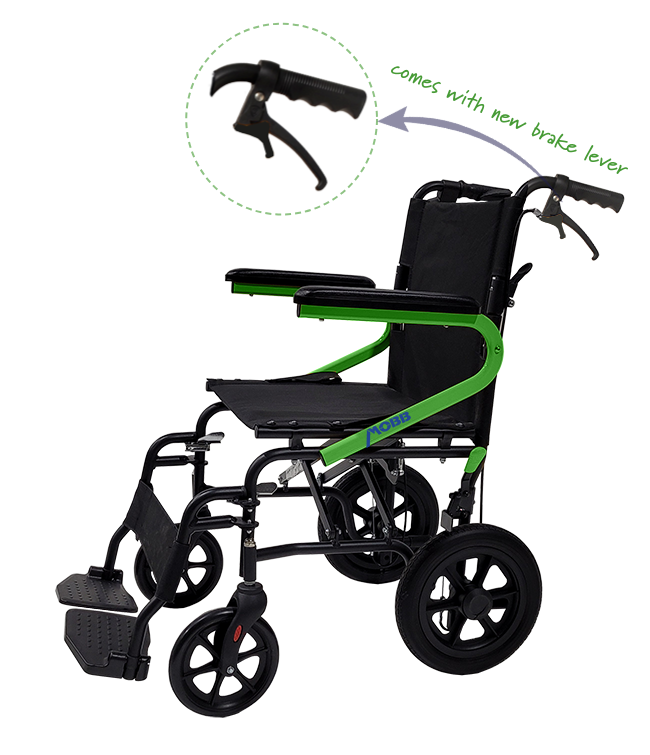 Mobb Lightweight Transport Chair W 12" Wheel Lime Green