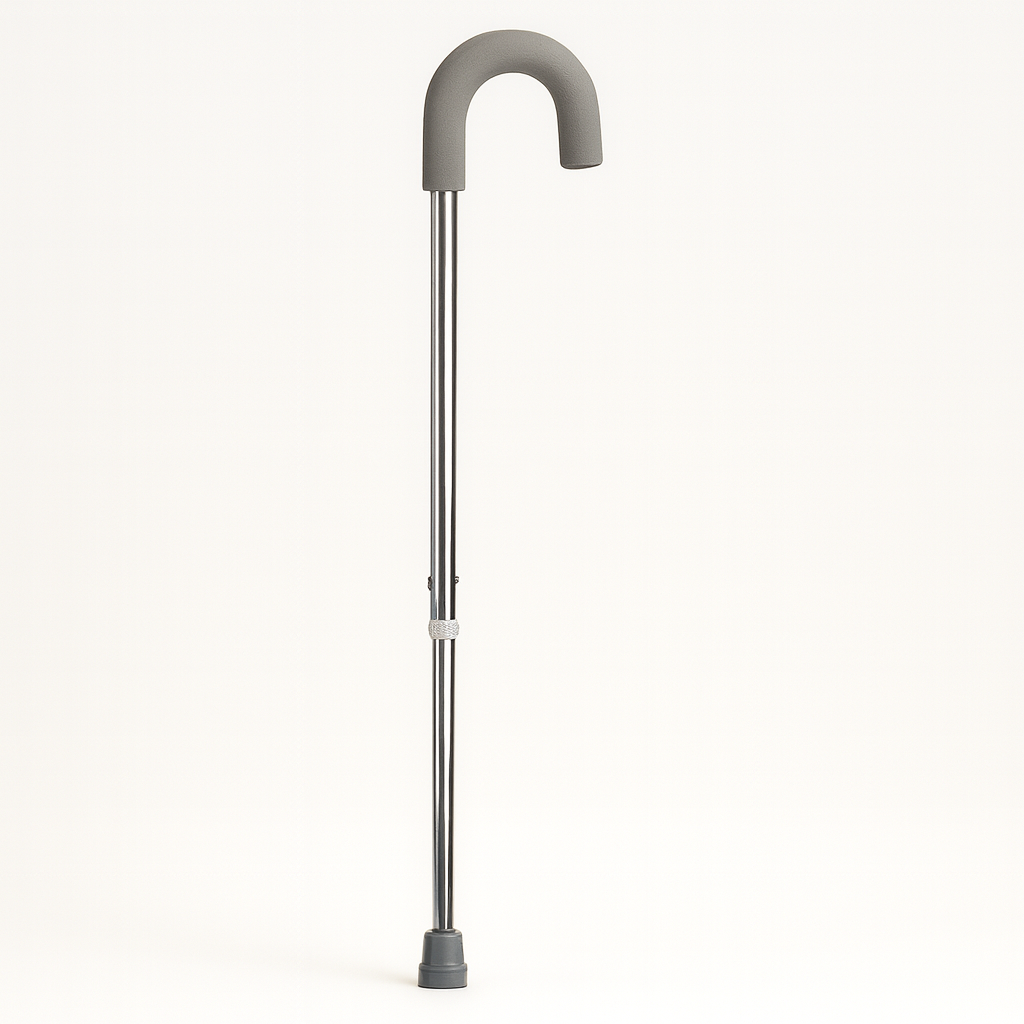 Gray walking cane on a white background