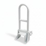 White bath tub inverse rail stand with curved handle on a white background
