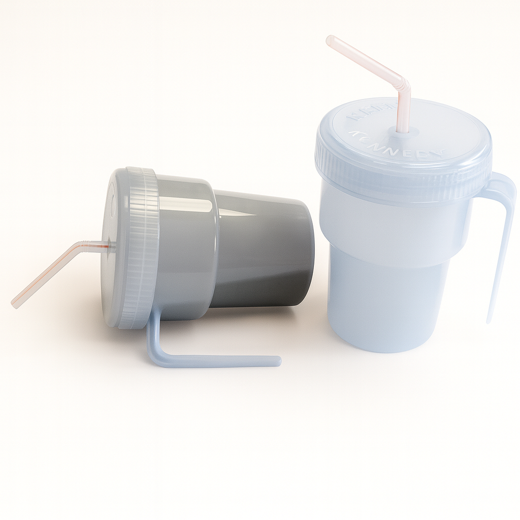 Two cups with straws on a white background