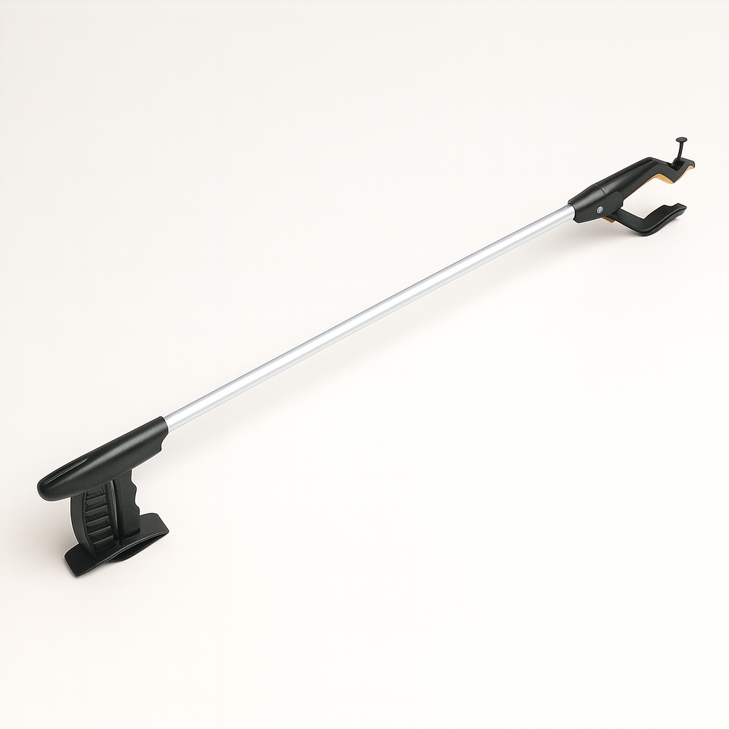 Black reacher stick for living aid on a white background