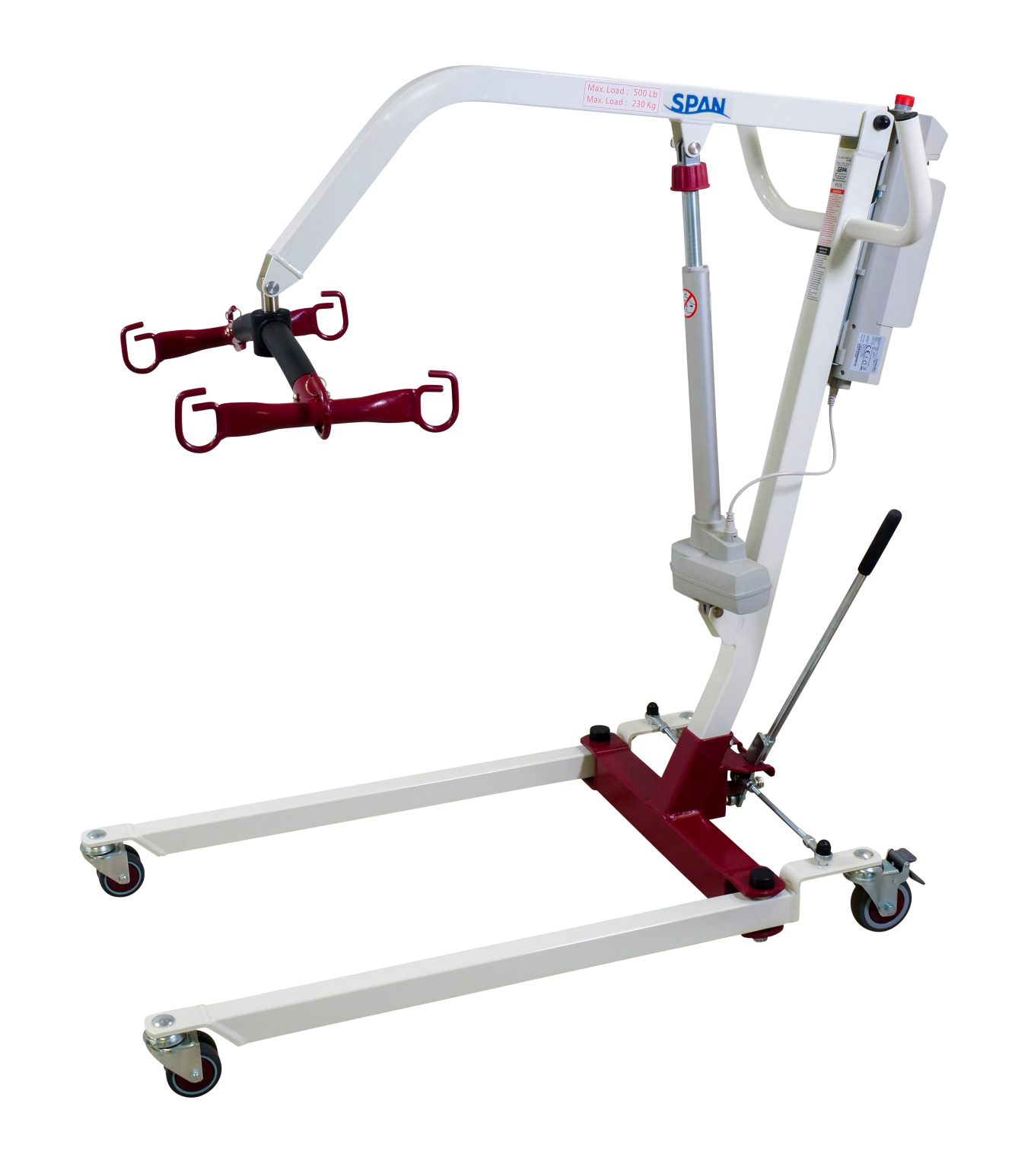 Foldable Portable Patient Lift Medical equipment, specifically a patient lift with red accents on a white background