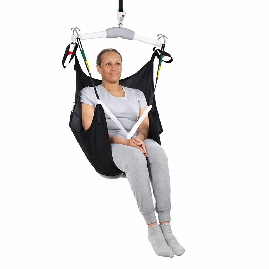 Person using a medical sling on a white background