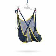 Blue and yellow sling and lift on a white background