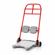 A Red manual sit-to-stand and transfer aid with a gray seat on a white background