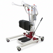 Sit to stand Power Lift Medical device with a white frame and red base on a white background