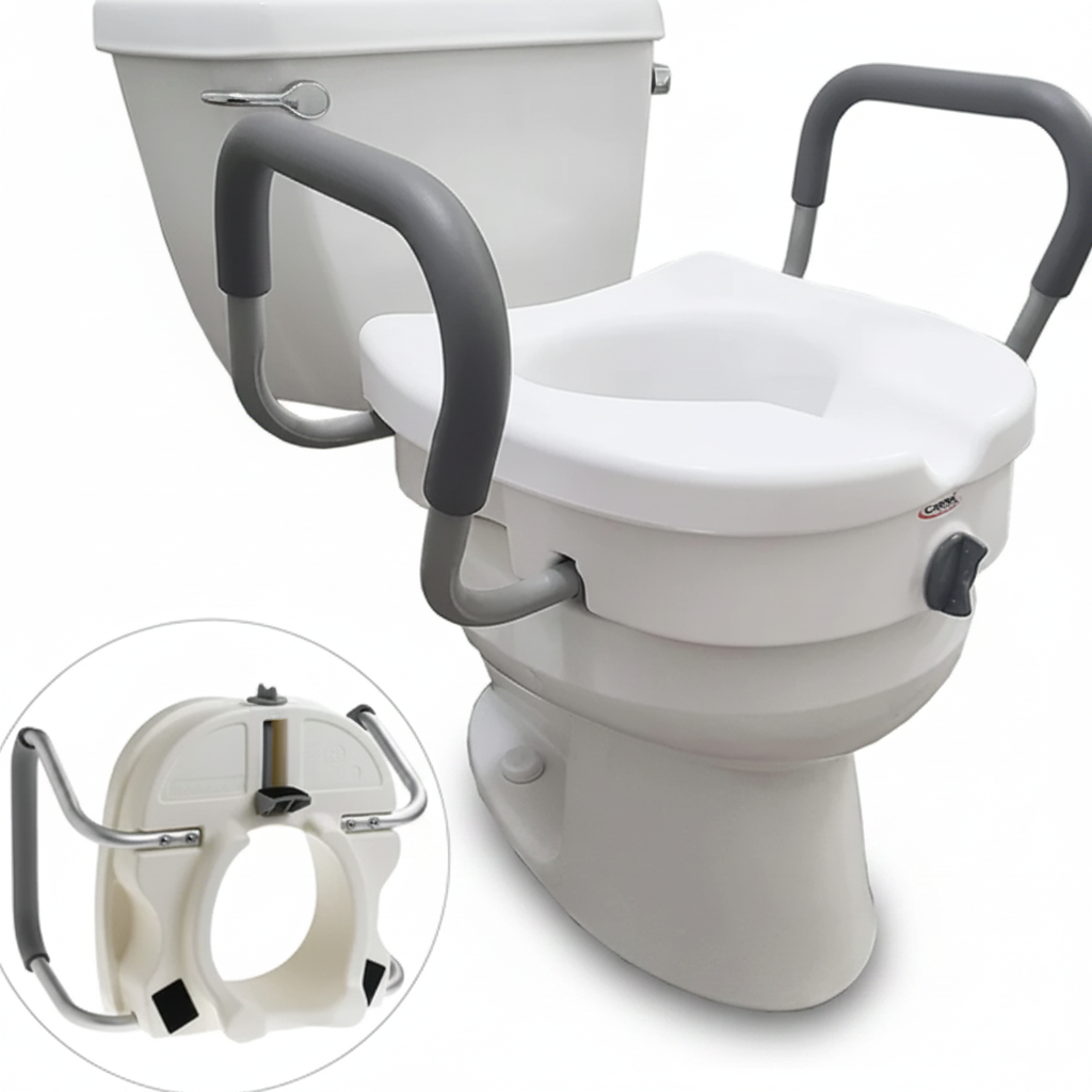 Carex E-Z Lock Raised Toilet Seat With Armrests