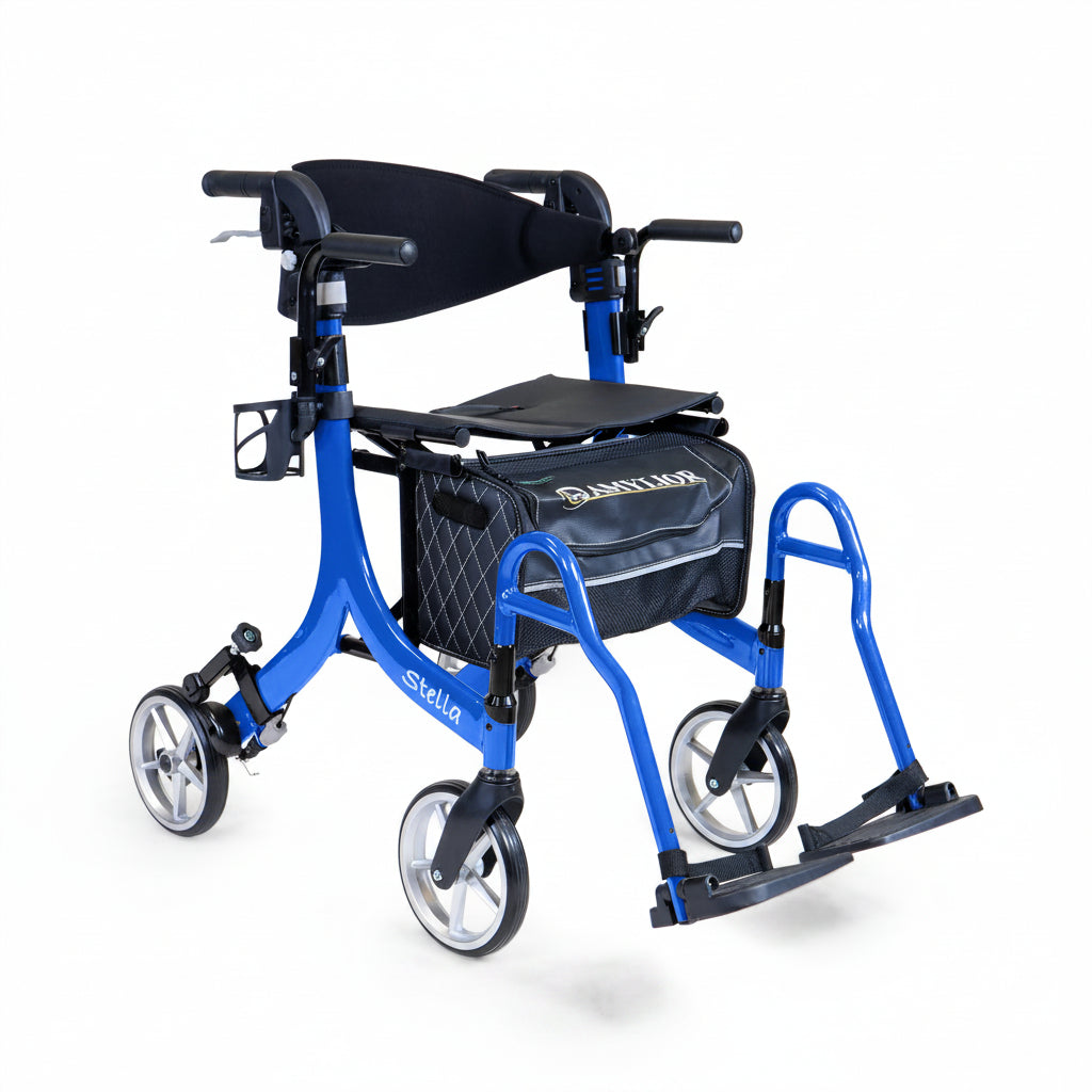 Stella Rollator/Transport Chair 20''- Blue With Armrest & Footrest