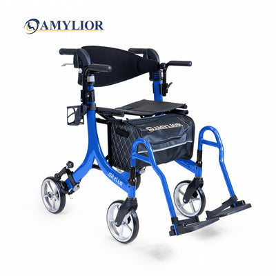 Stella Rollator/Transport Chair 20''- Blue With Armrest & Footrest