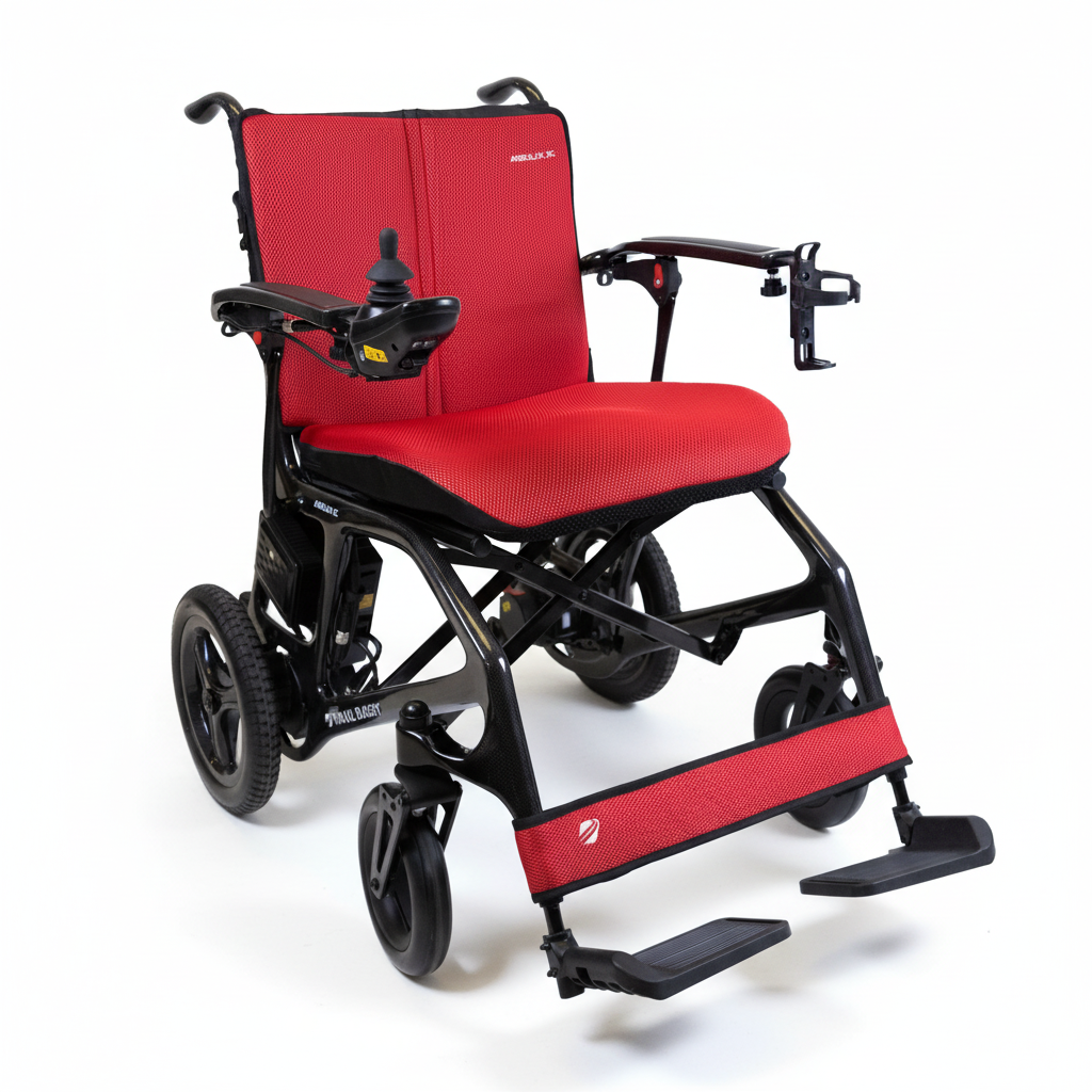 Red and black wheelchair on a white background