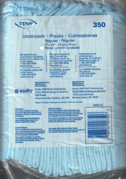TENA Regular Underpad 17"x24", Light Absorbency, 25 count