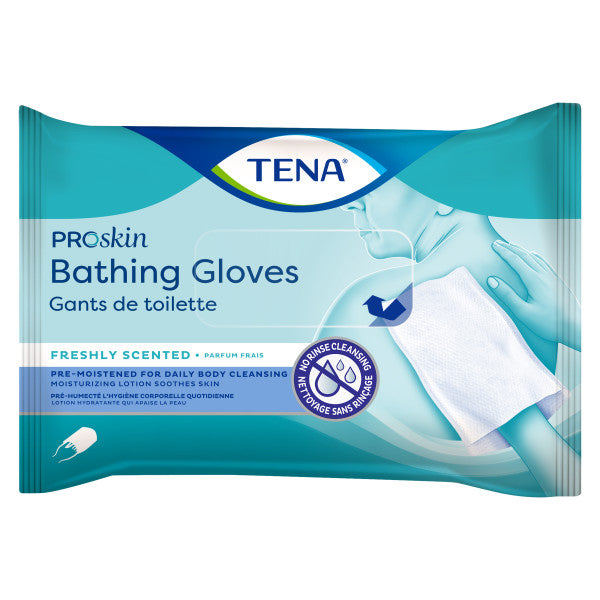 TENA ProSkin Bathing Glove, Premoistened Wipe, Scented, 2-Sided Pre-Moistened Heatable 5 count
