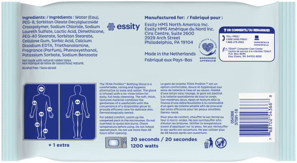 TENA ProSkin Bathing Glove, Premoistened Wipe, Scented, 2-Sided Pre-Moistened Heatable 5 count
