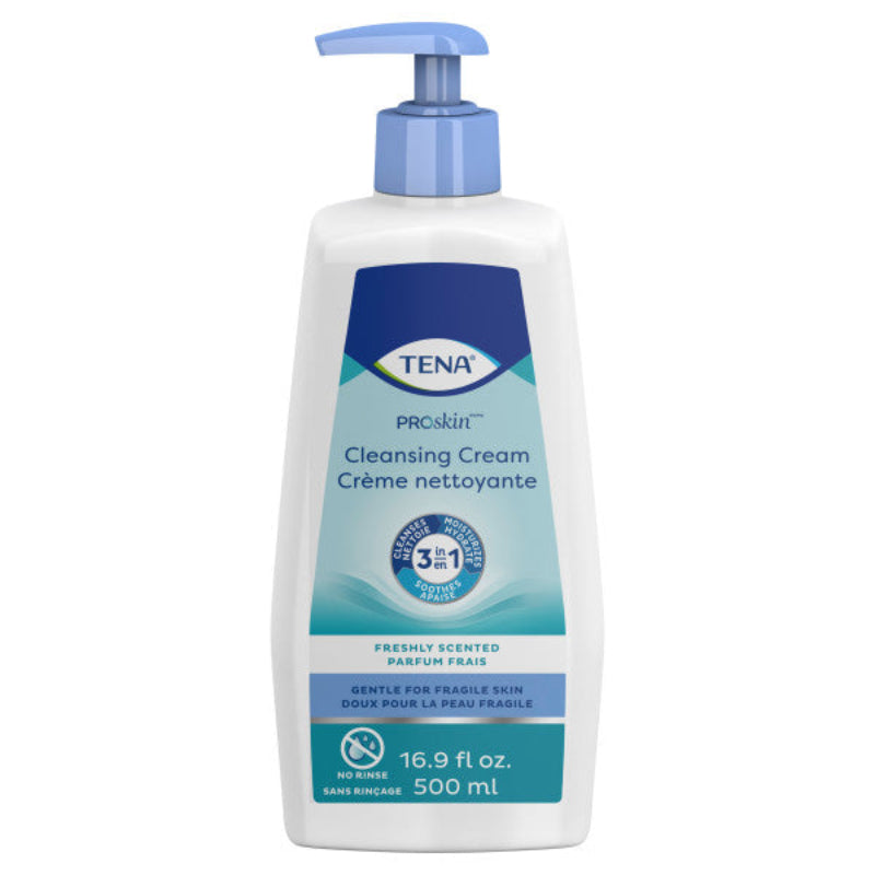 TENA ProSkin Cleansing 3 in 1 Cream Rinse-Free Body Wash, Scented, 16.9 fl. oz. 500 ml Pump Bottle