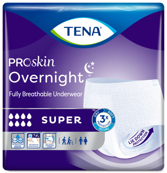 TENA ProSkin Overnight Super Protective Underwear, Heavy Absorbency, Unisex, Medium