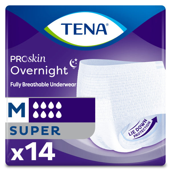 TENA ProSkin Overnight Super Protective Underwear, Heavy Absorbency, Unisex, Medium