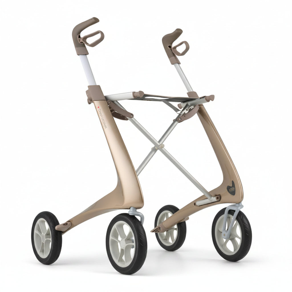 byACRE Carbon Ultralight Rollator Wide Champagne Gold With Organizer Bag