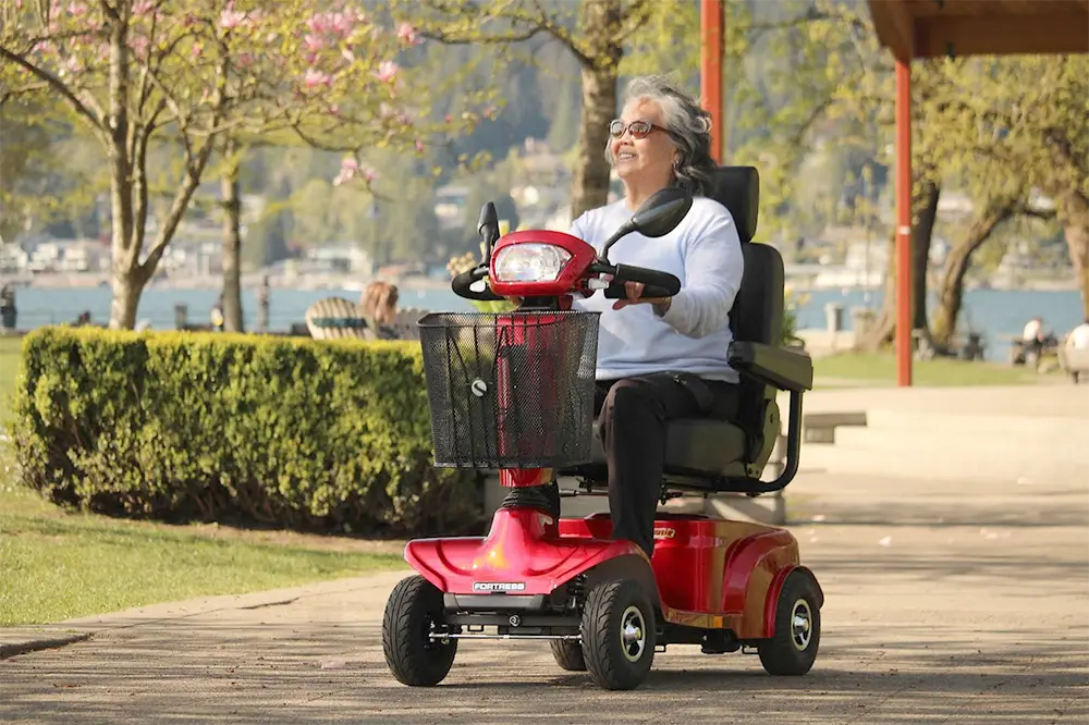 Sunrise Fortress S410 Standard Lightweight Powered Mobility Scooter Blue Batteries Included