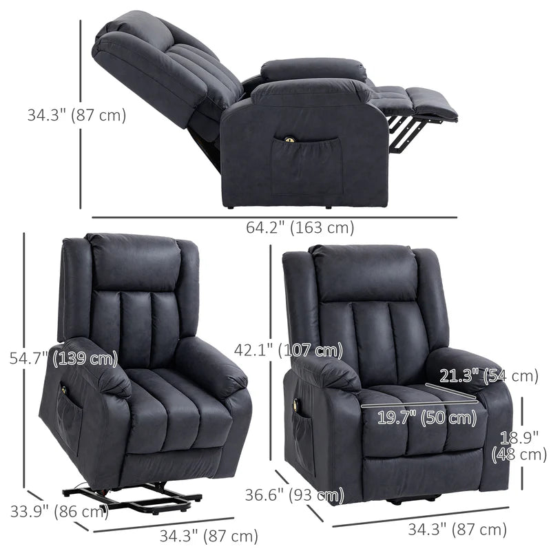 Microfibre Power Lift Recliner Chair 1 Zone with Remote Control, Charcoal Grey - Rental