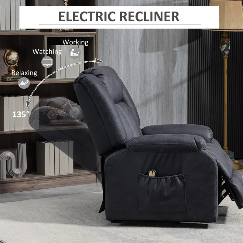 Microfibre Power Lift Recliner Chair 1 Zone with Remote Control, Charcoal Grey - Rental