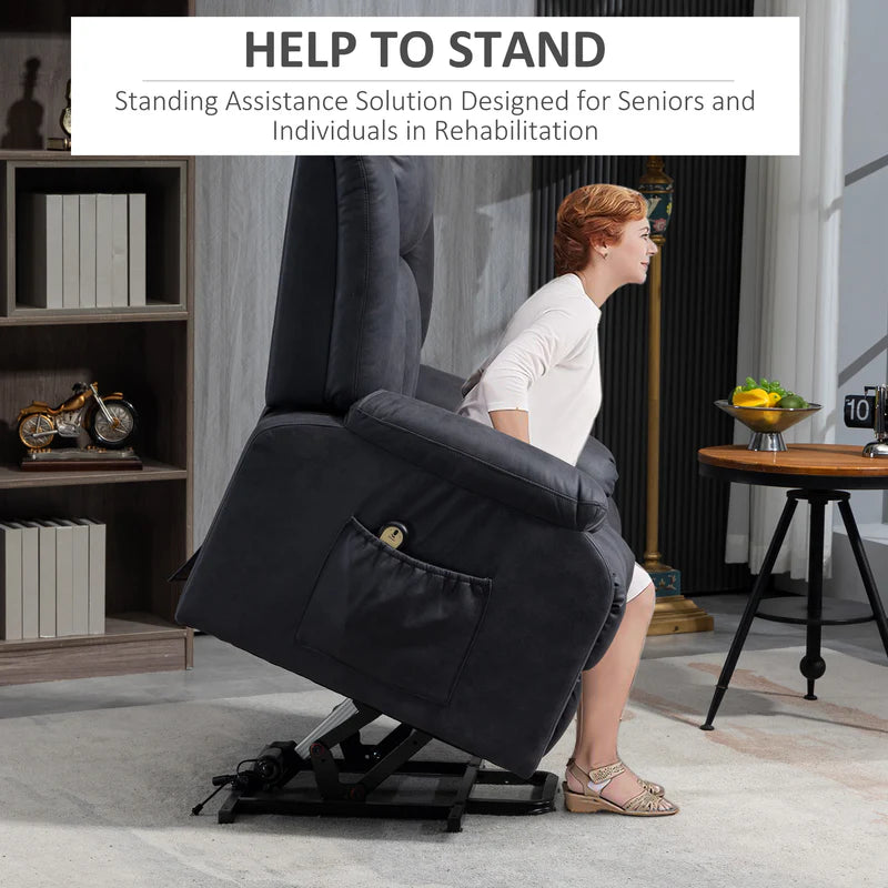 Microfibre Power Lift Recliner Chair 1 Zone with Remote Control, Charcoal Grey - Rental