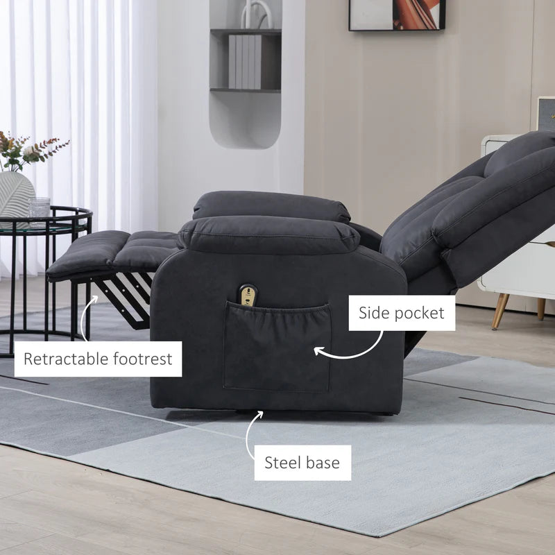 Microfibre Power Lift Recliner Chair 1 Zone with Remote Control, Charcoal Grey - Rental