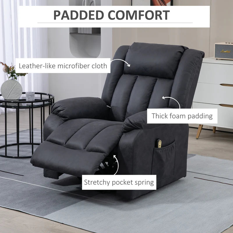 Microfibre Power Lift Recliner Chair 1 Zone with Remote Control, Charcoal Grey